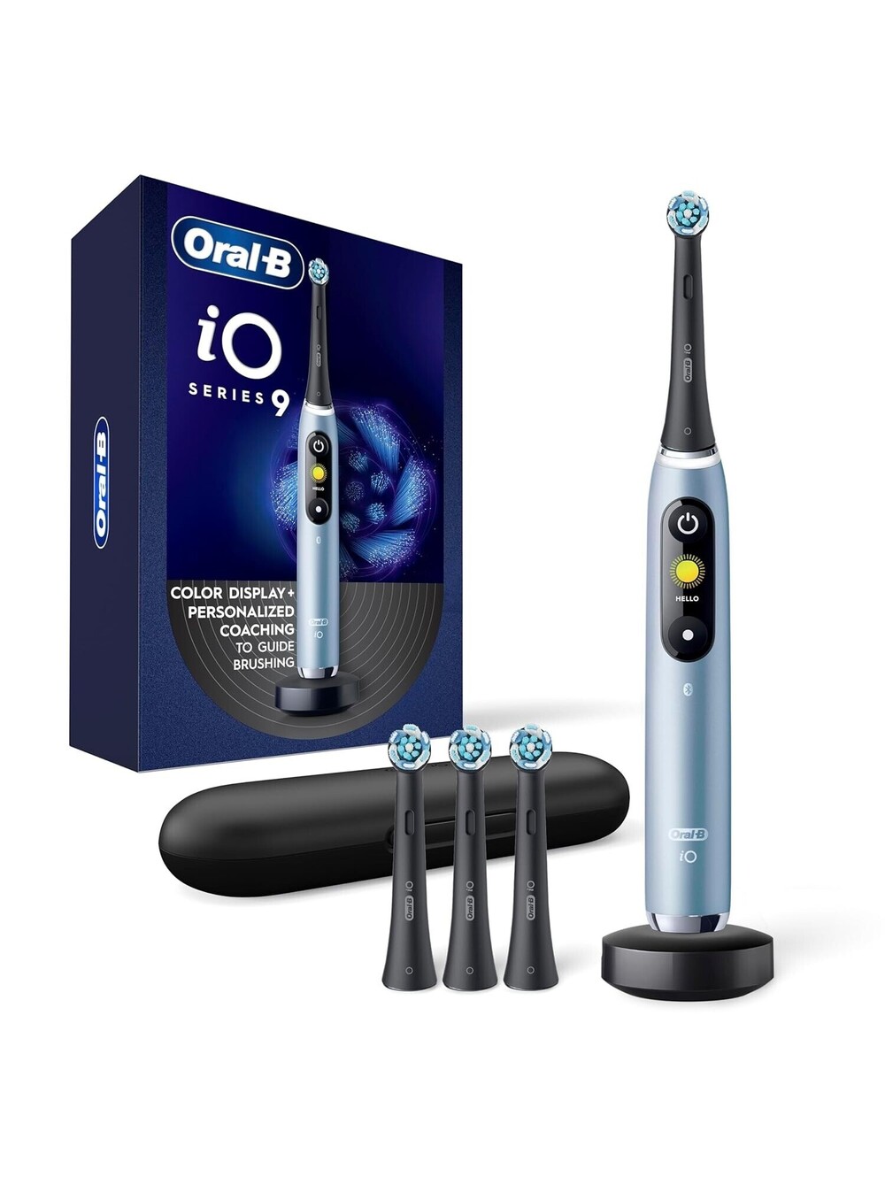 Oral-B iO Series 9 Electric Toothbrush with 4 Brush Heads, Aqua Alabaster